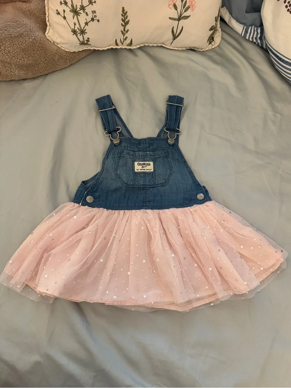 OshKosh B'gosh Denim Overall Dress with Pink Tulle Skirt